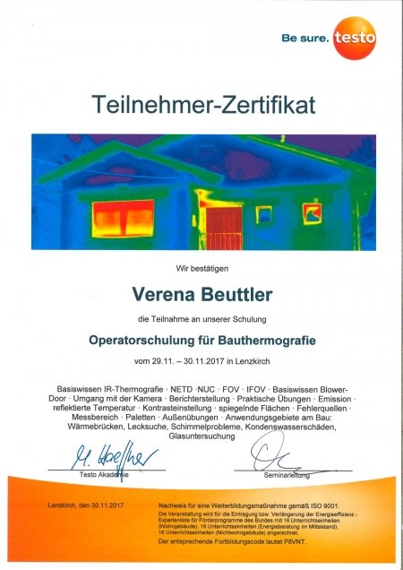 testo Zertifikat Operatorenschulung für Bauthermografie