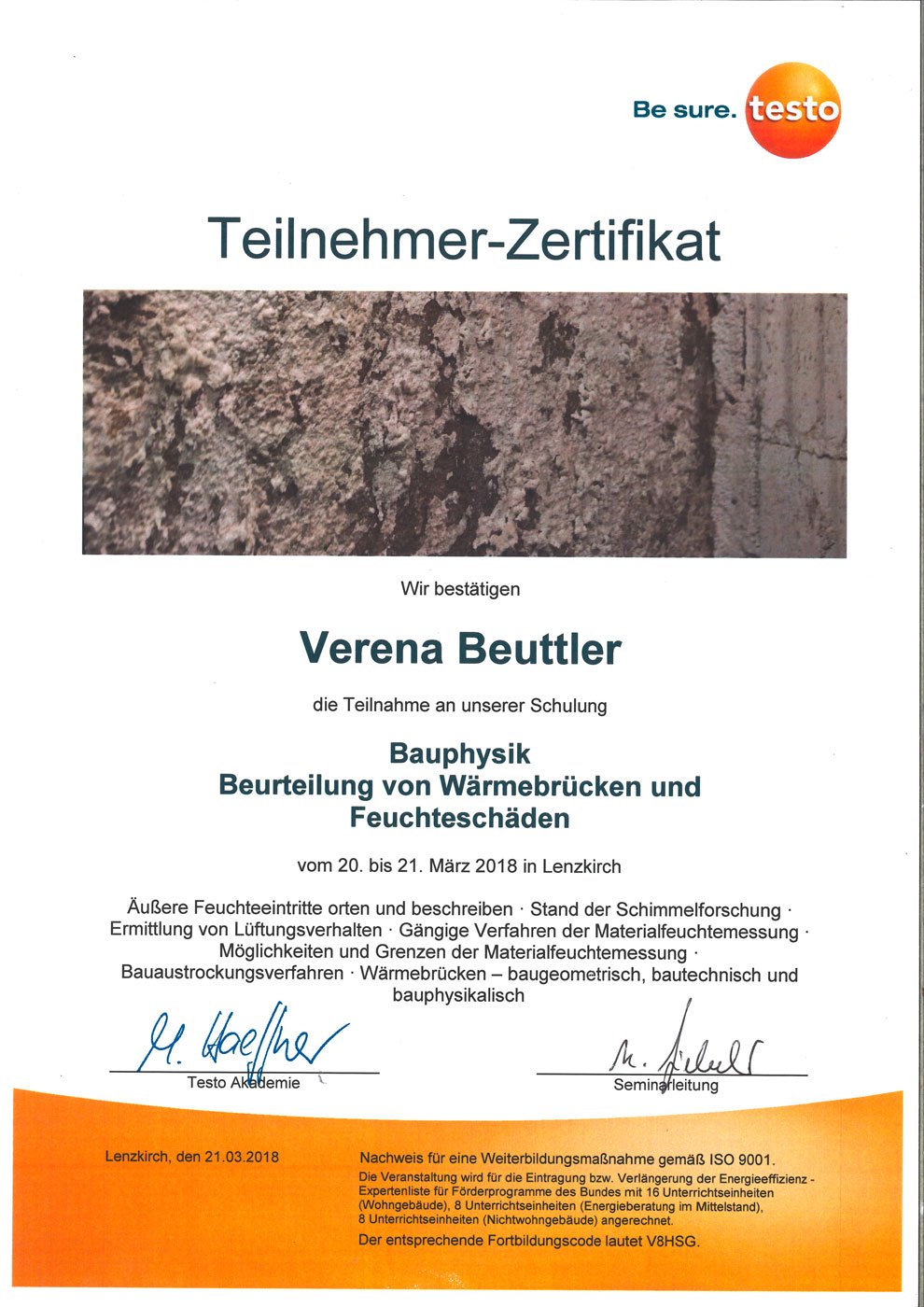 testo Zertifikat Bauphysik