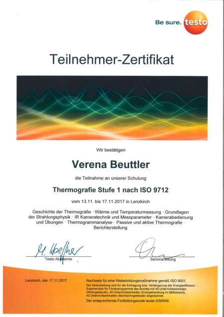 testo Zertifikat Thermografie Stufe 1