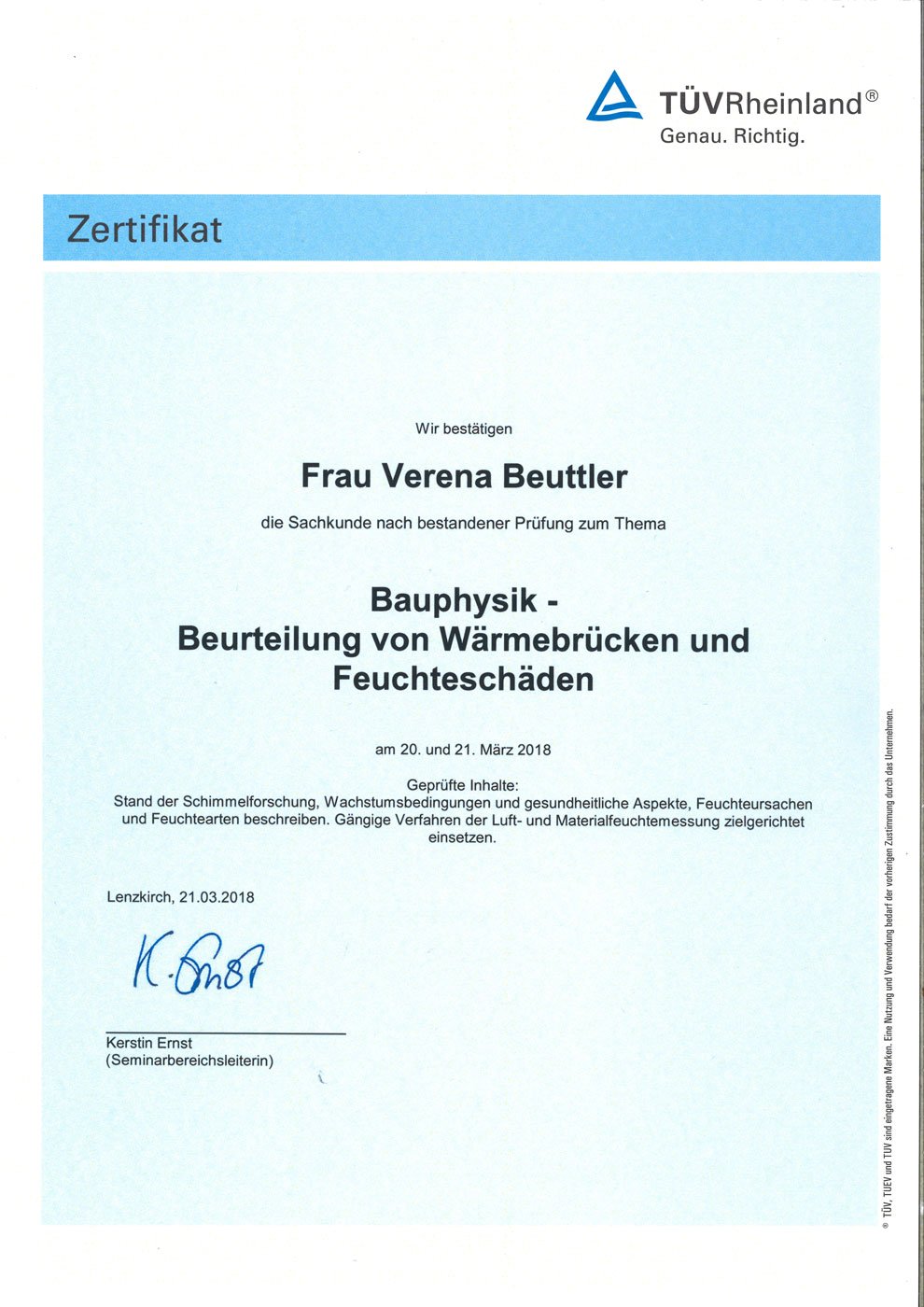 Zertifikat PersCert TÜV Bauphysik